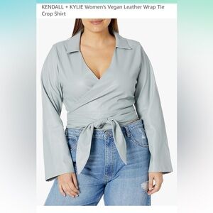 2 piece Kendall & KYLIE, Teal Vegan Leather Jacket & Cropped Tie Waist Pant, 2X